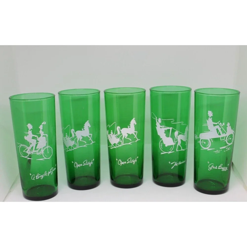 VTG Anchor Hocking 5 Emerald Green Tumbler Drinking Holiday/Xmas Glasses